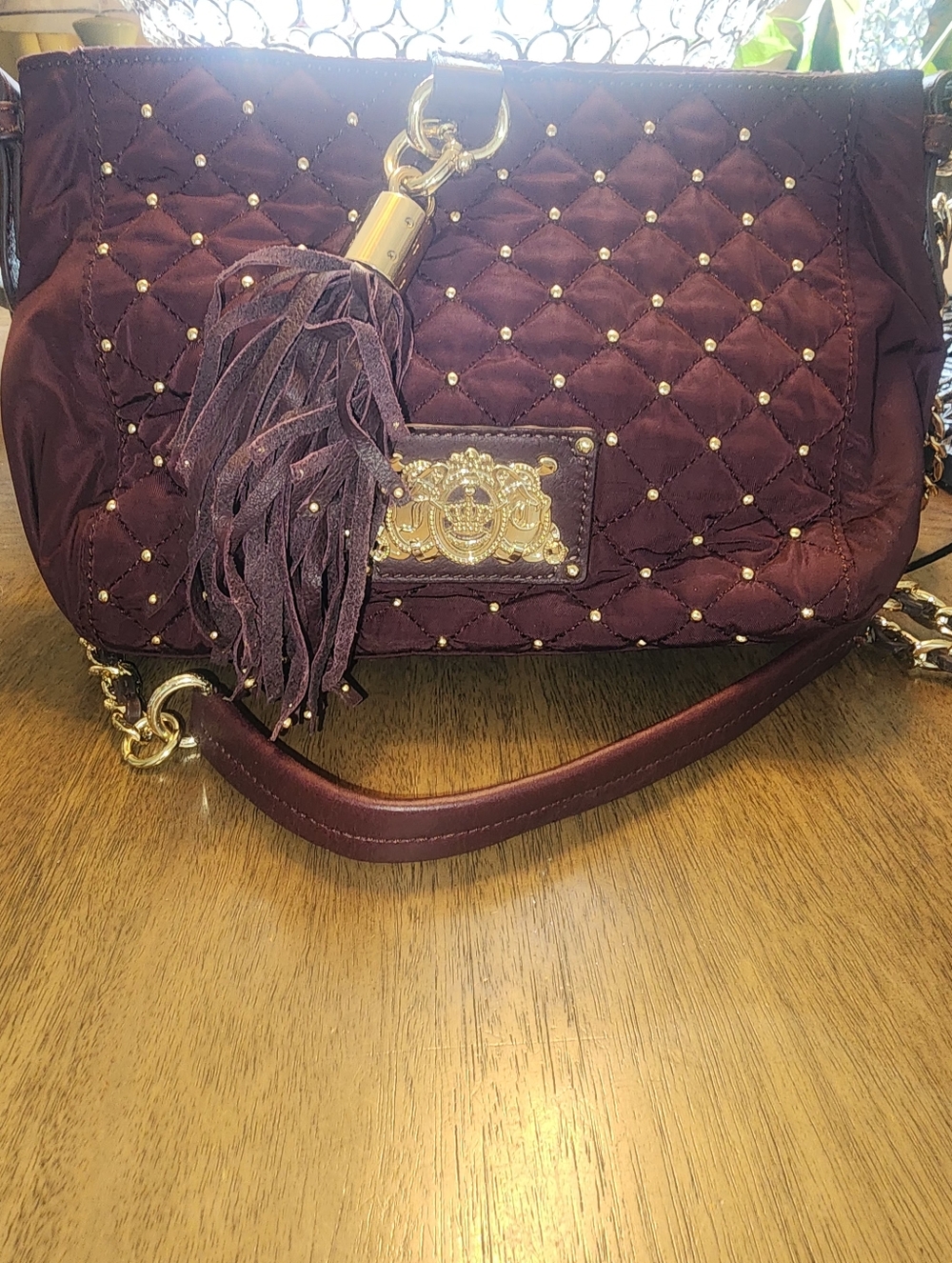 Juicy Couture Burgandy & Gold Quilted Cross Body Bag